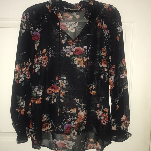 Haute Monde Tops - Women’s Haute Monde Black Floral Sheer Blouse, Size Large
